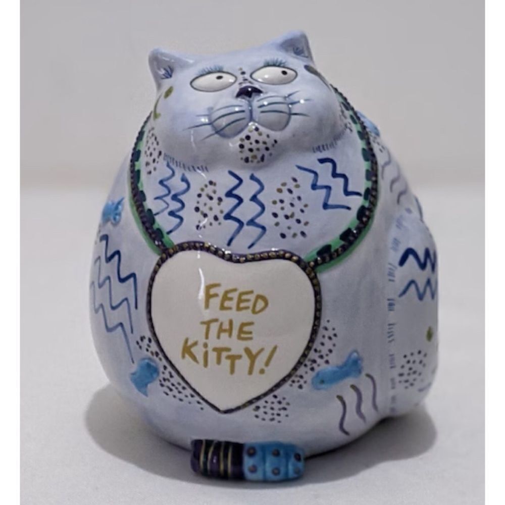 Vintage Fitz & Floyd  “Feed The Kitty” Ceramic Fat Cat Coin Bank